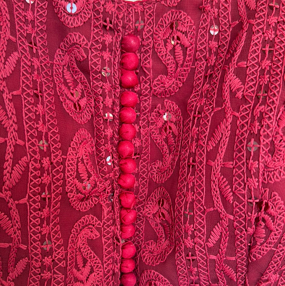 Lucknowi Half Sleeve Blouse in Magenta