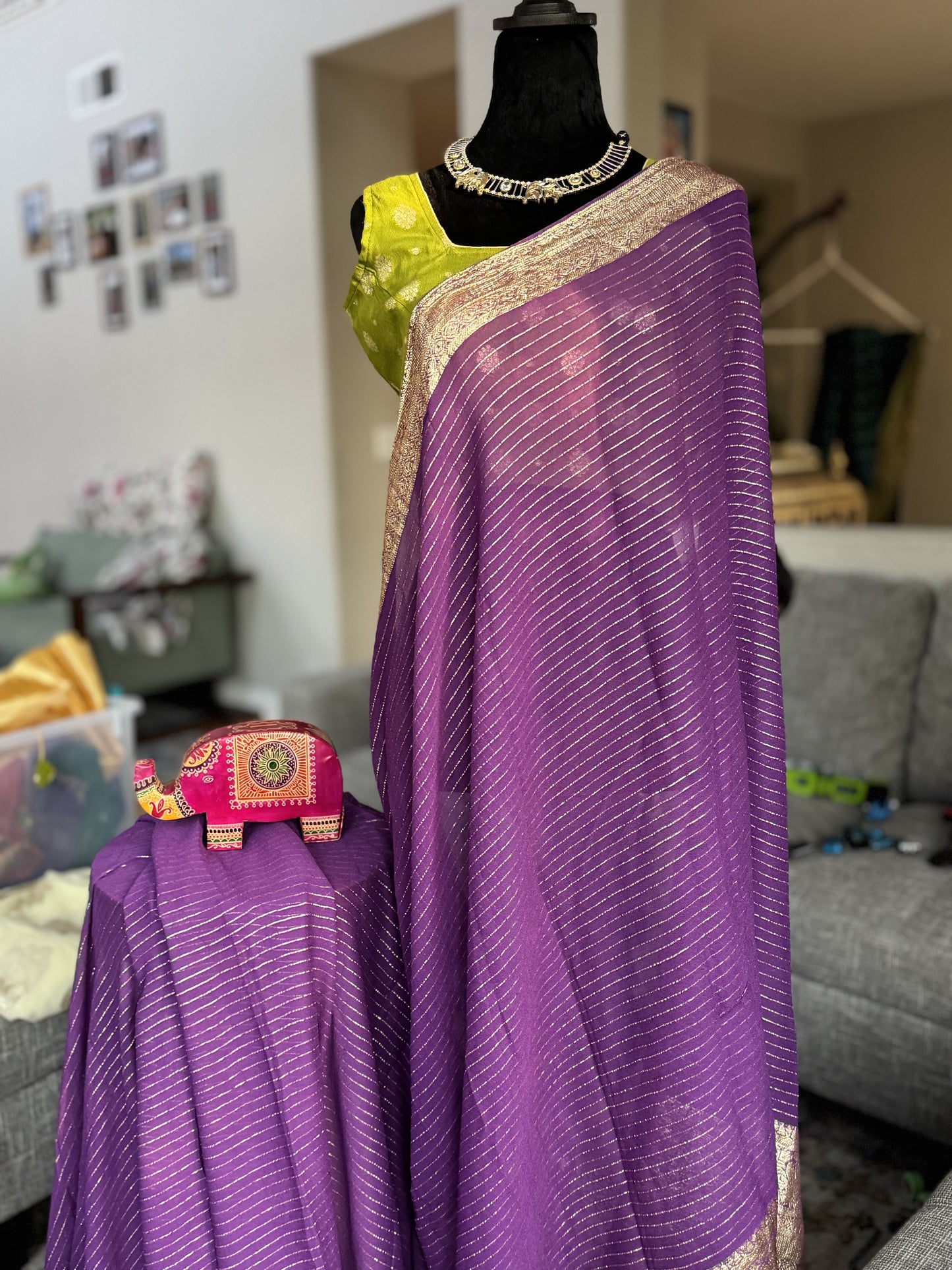 Viscose Saree in Purple and Green