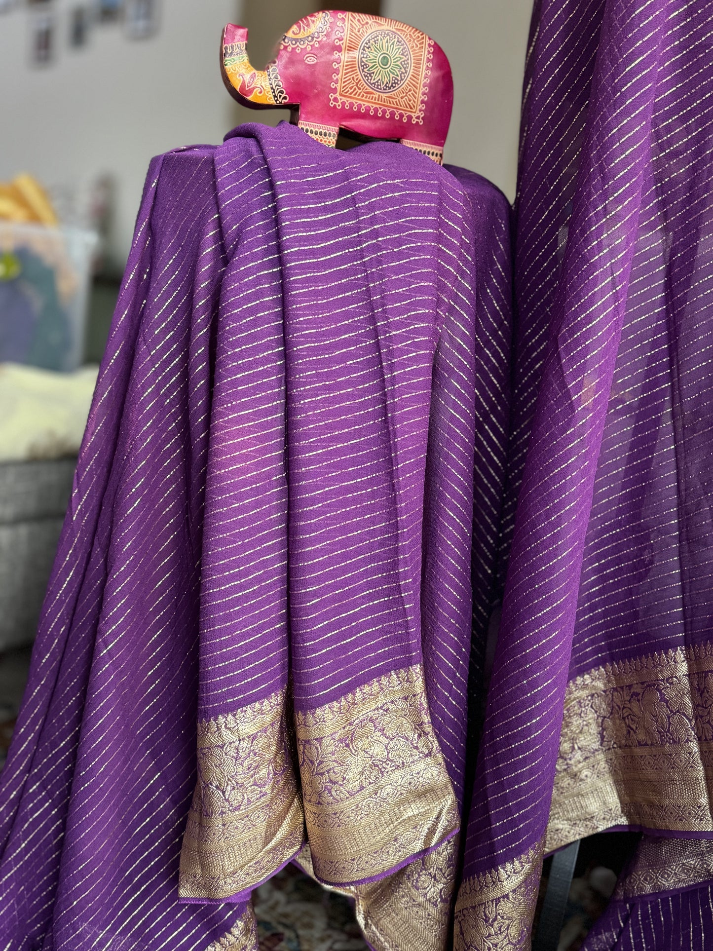 Viscose Saree in Purple and Green