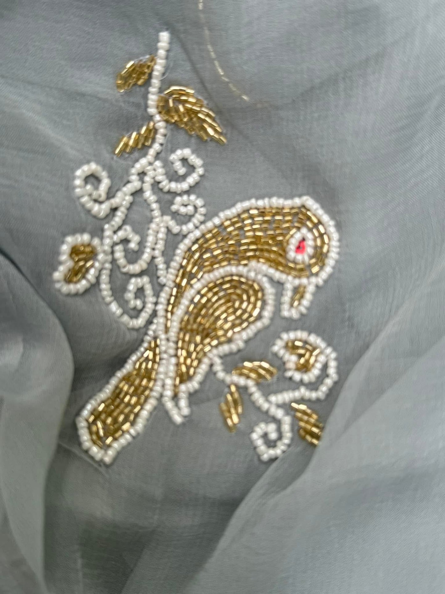 Chiffon Saree with Bird Embroidery in Grey