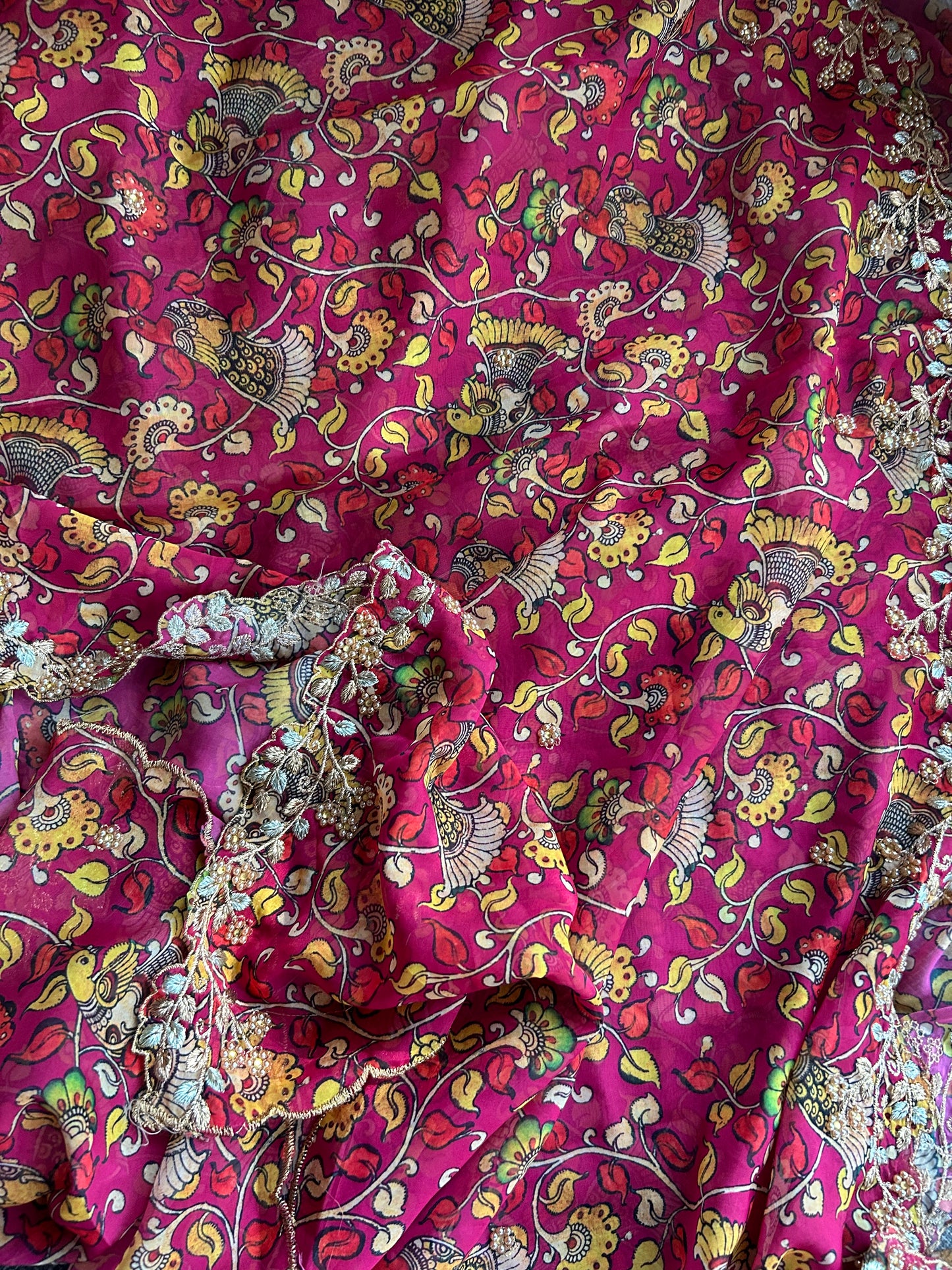 Kalamkari Print Dupatta in Pink