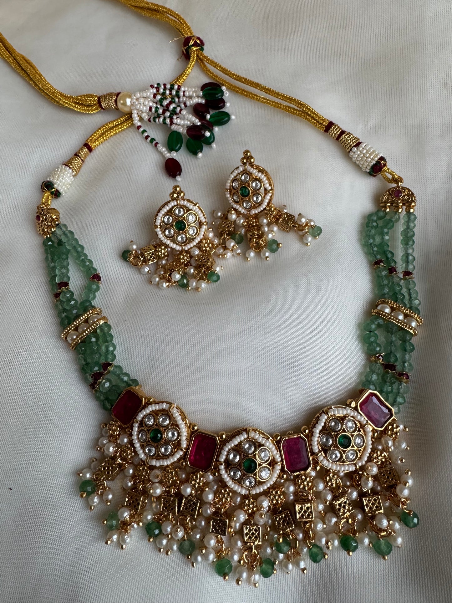 Kundan and Green Beads Choker Set