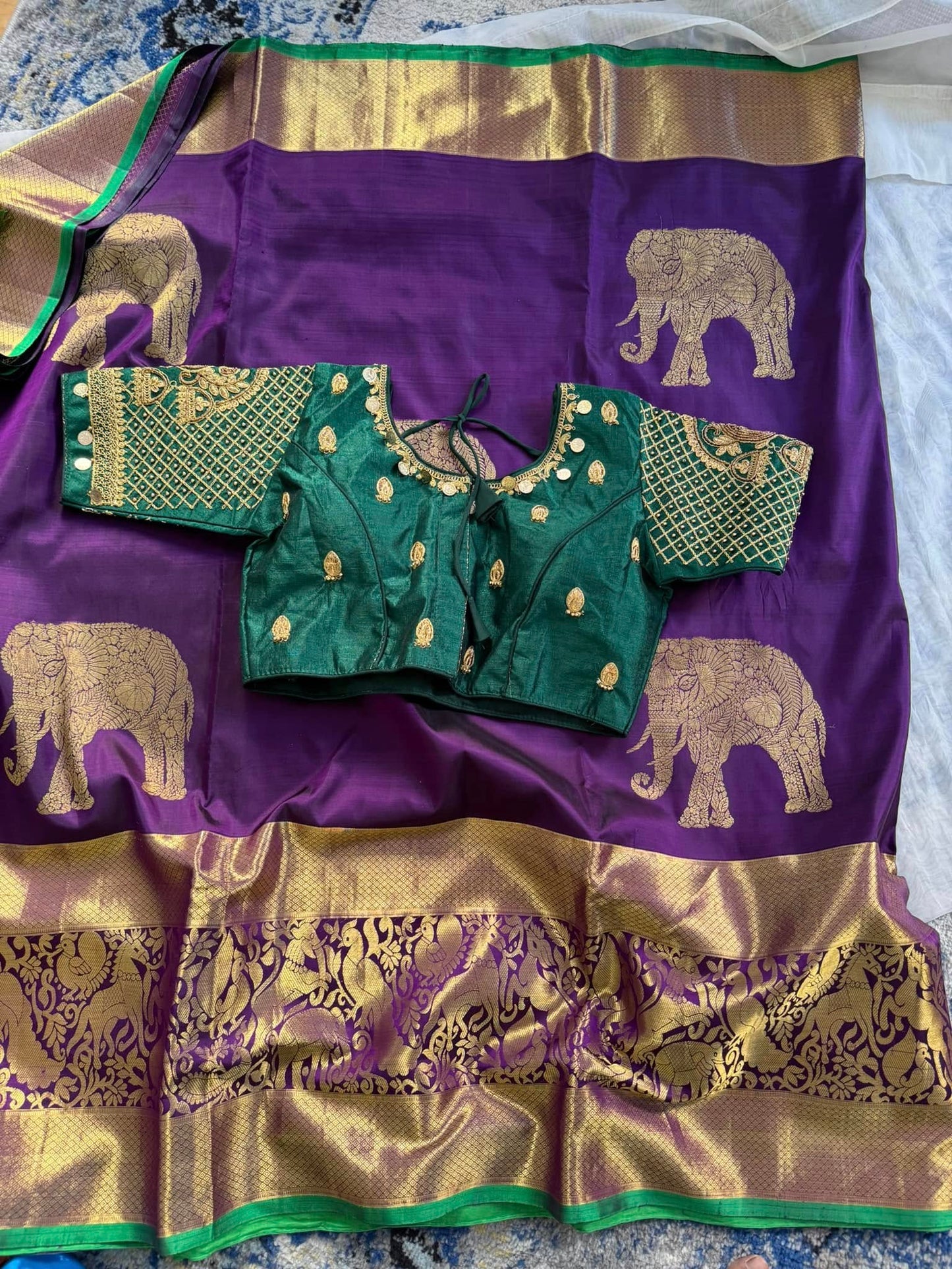 Pure Kanjeevaram in Deep Plum Color with Green border