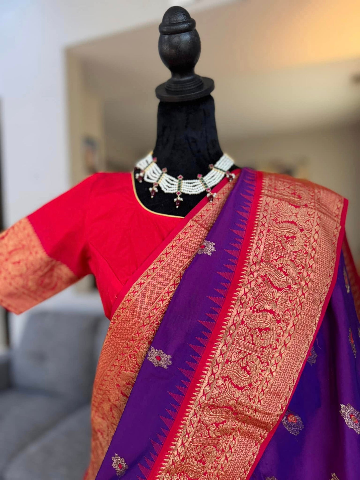 Narayanapet Pattu Sarees in Purple with Red Border