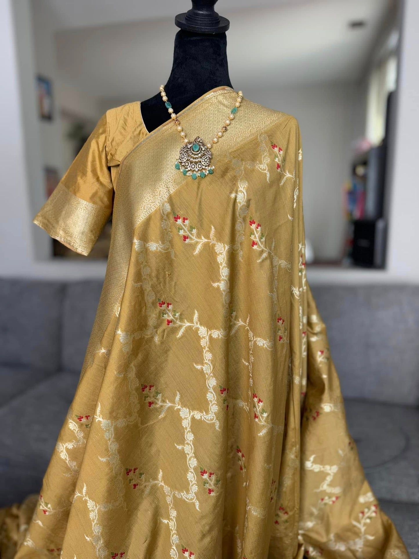 Moonga Silk Saree in Gold Tone