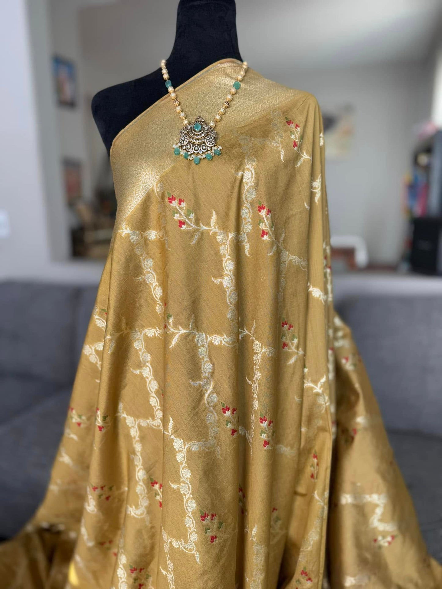 Moonga Silk Saree in Gold Tone