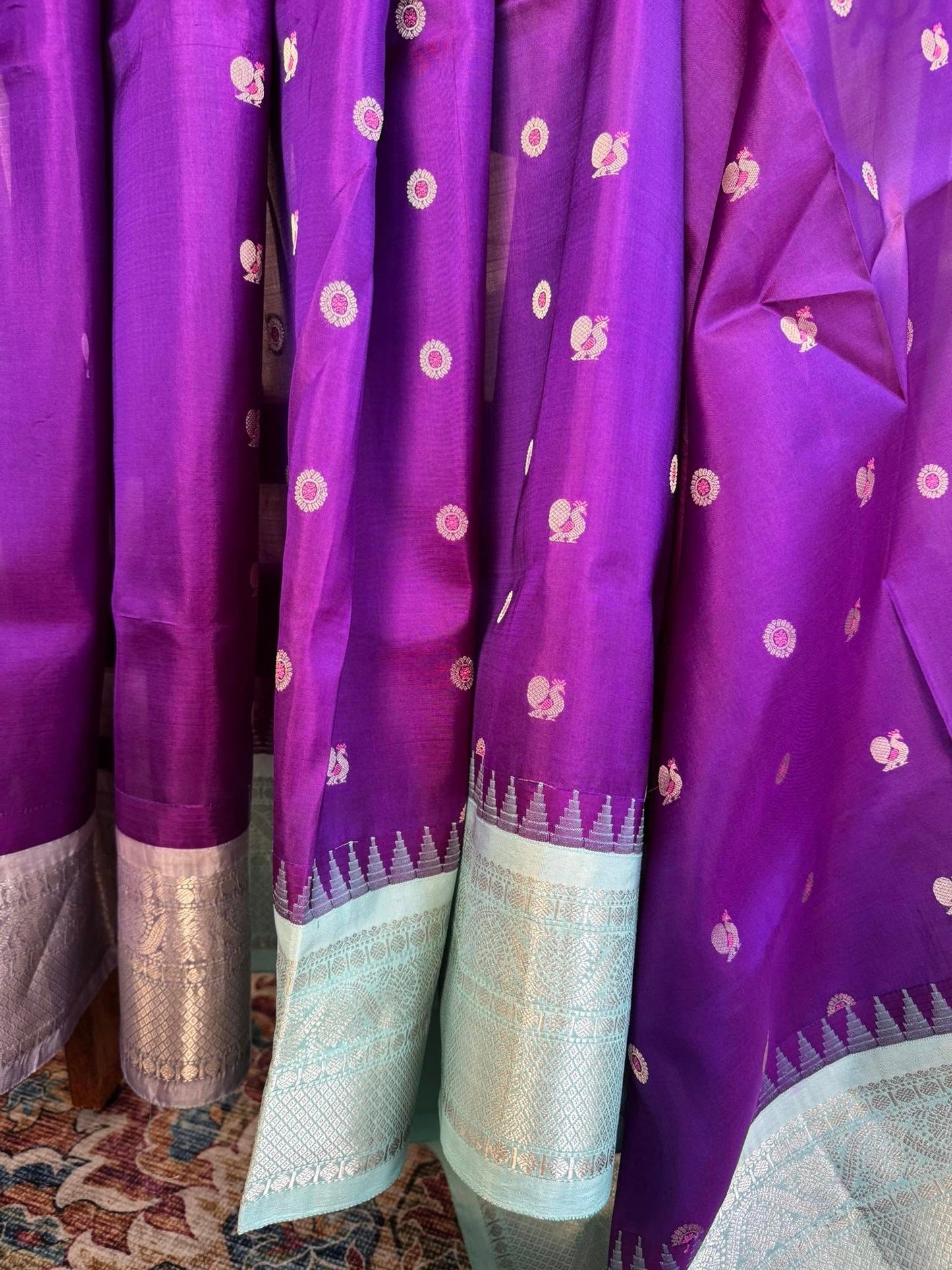Pure Gadwal Saree in Purple with Blue Border