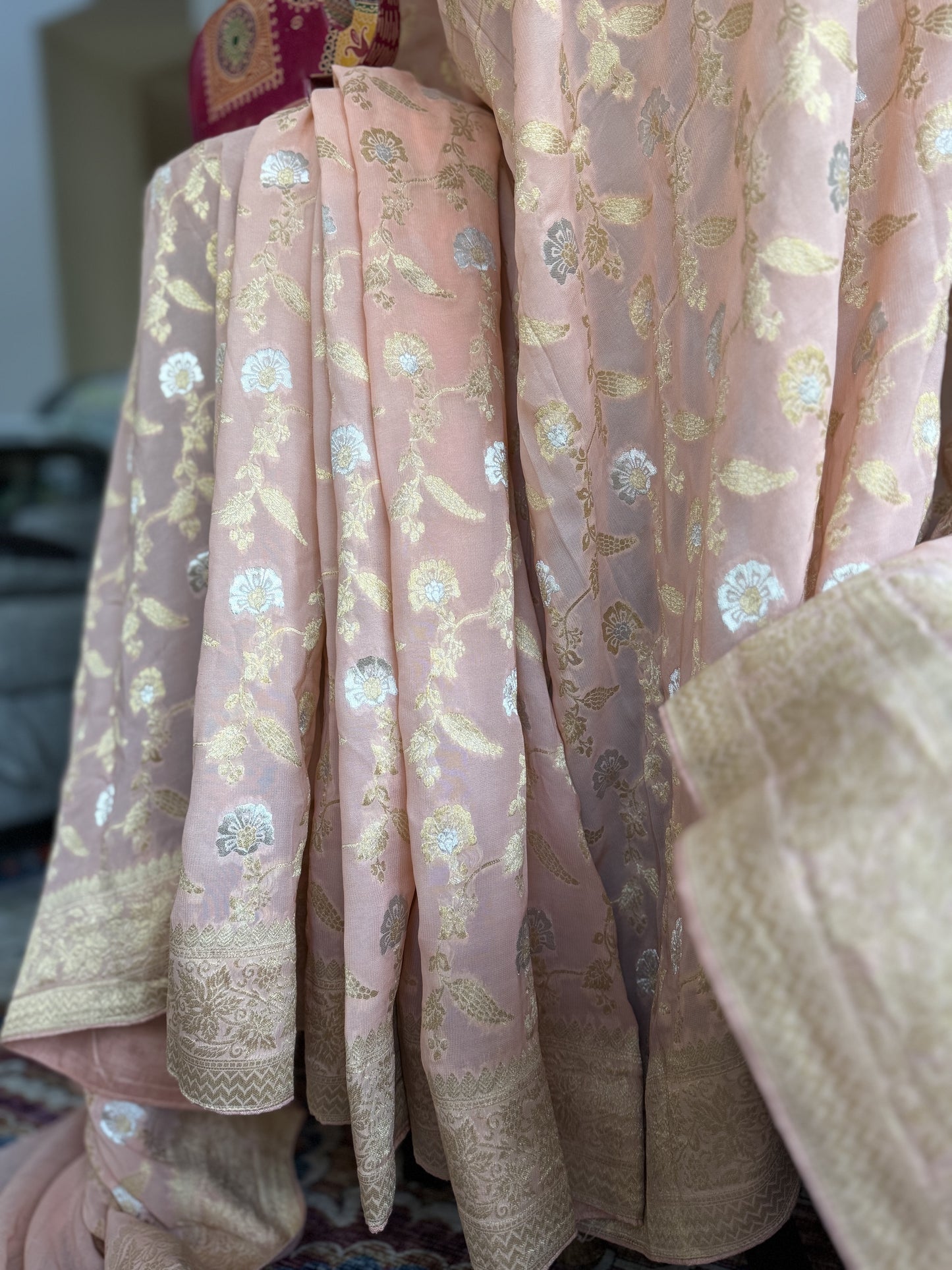 Pure Georgette Saree in Peach