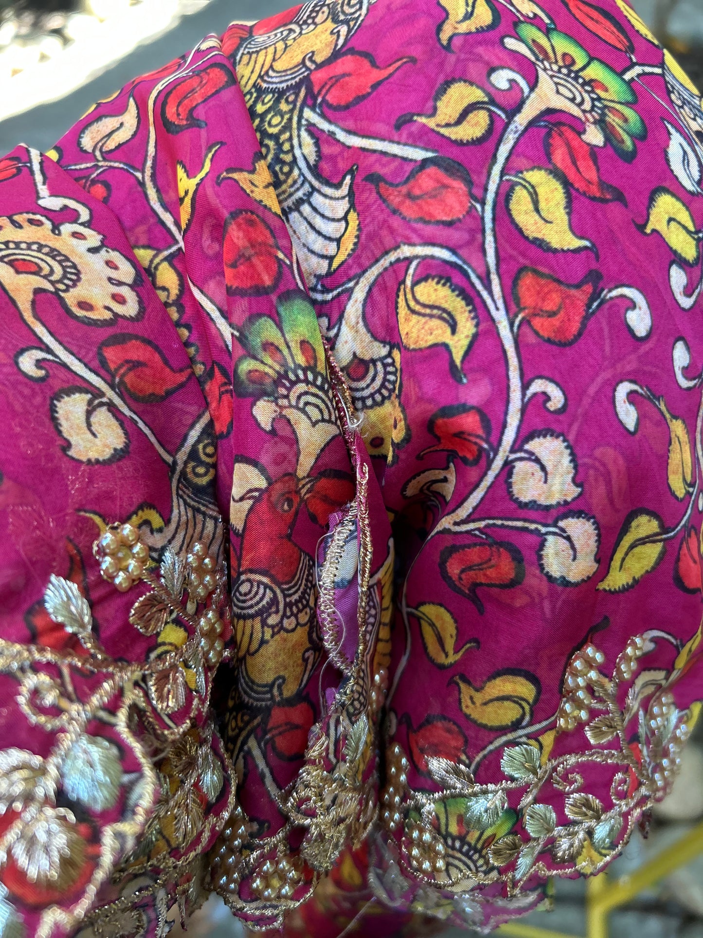 Kalamkari Print Dupatta in Pink