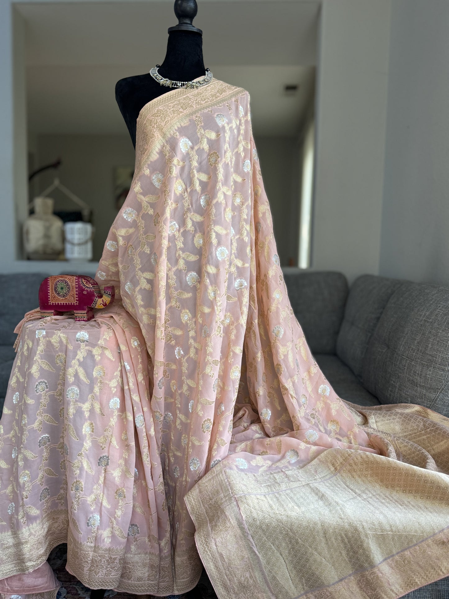 Pure Georgette Saree in Peach