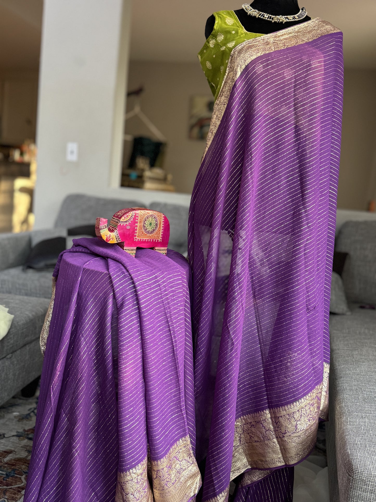 Viscose Saree in Purple and Green