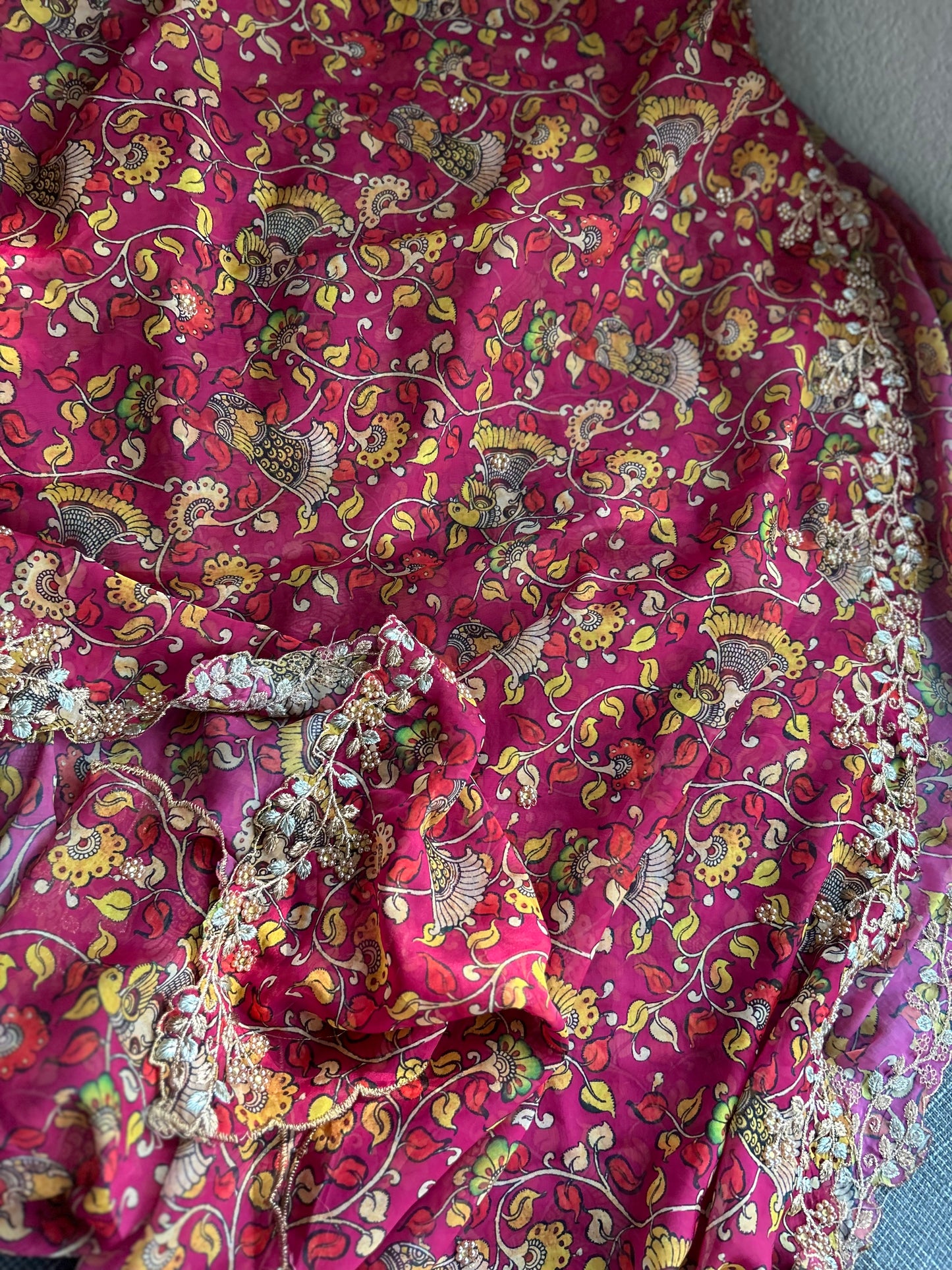 Kalamkari Print Dupatta in Pink