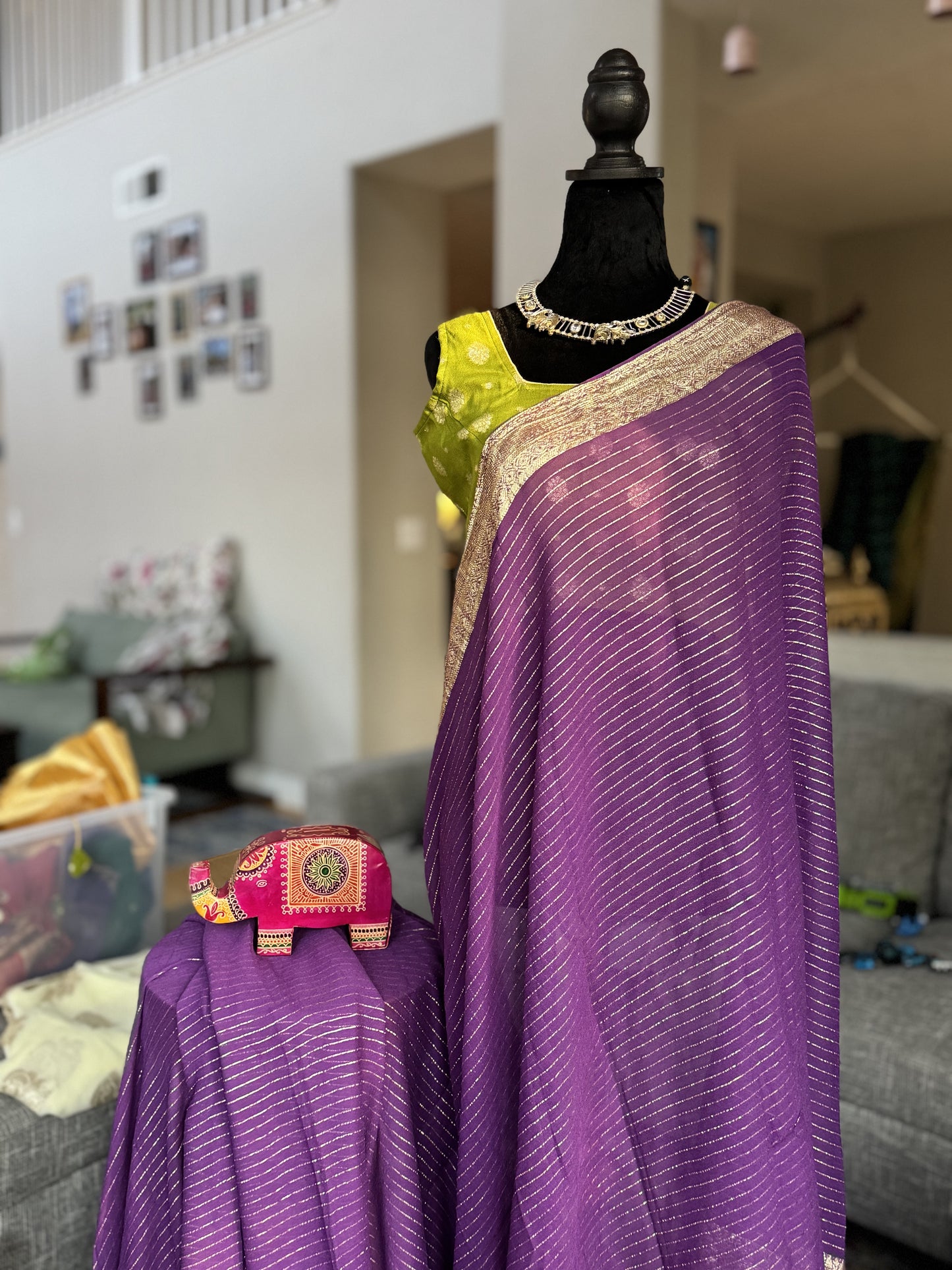 Viscose Saree in Purple and Green