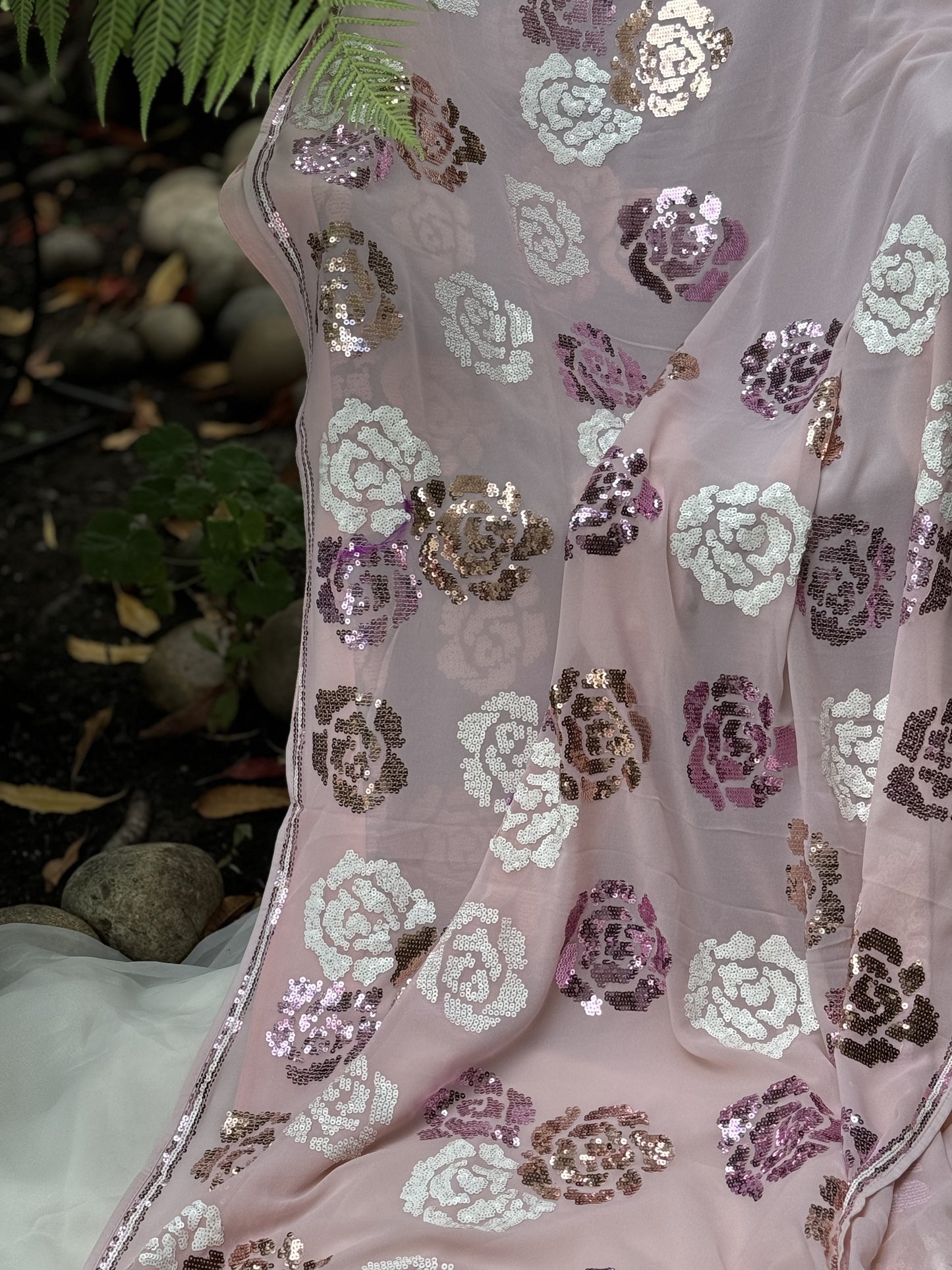 Shimmery Blush Pink Party Wear Saree