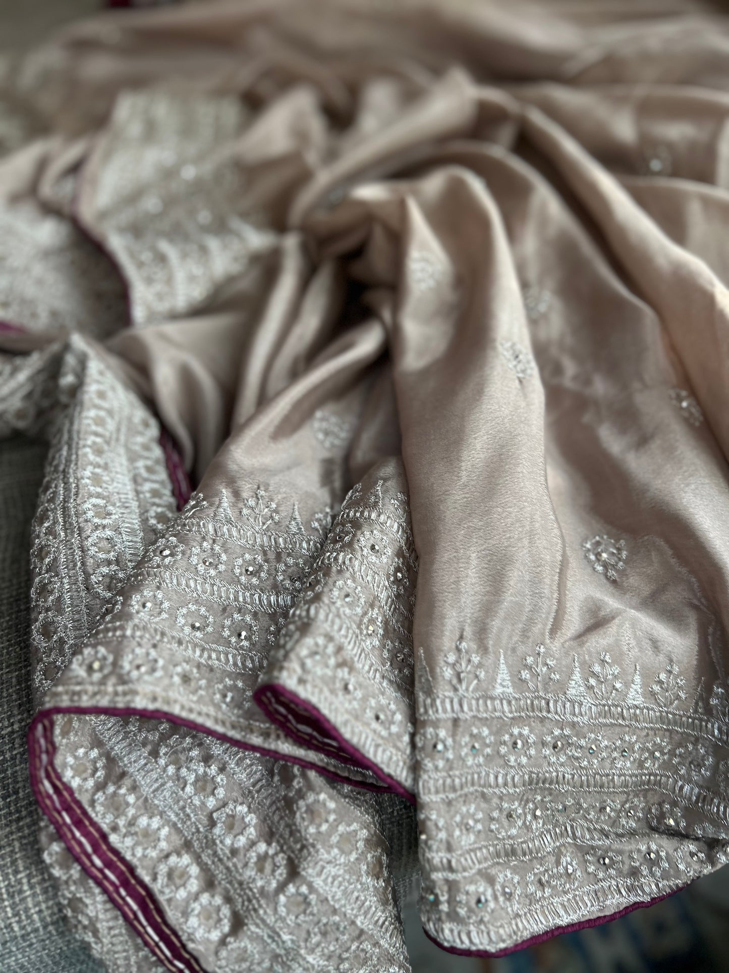Flowy Party Wear Saree in Plum Wine shade