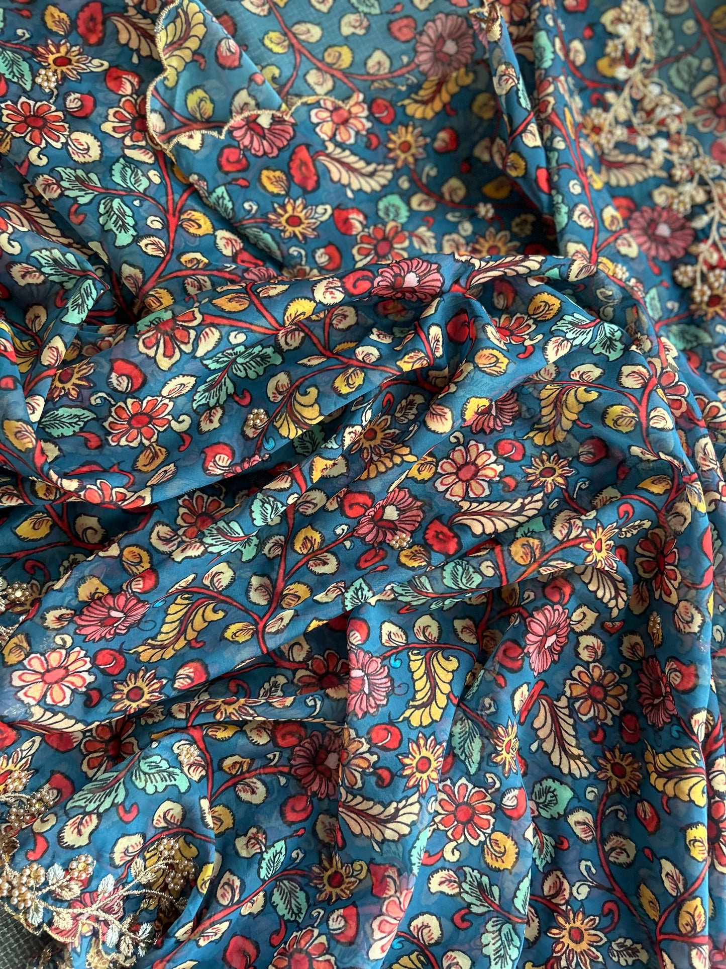 Kalamkari Print Dupatta in Blue