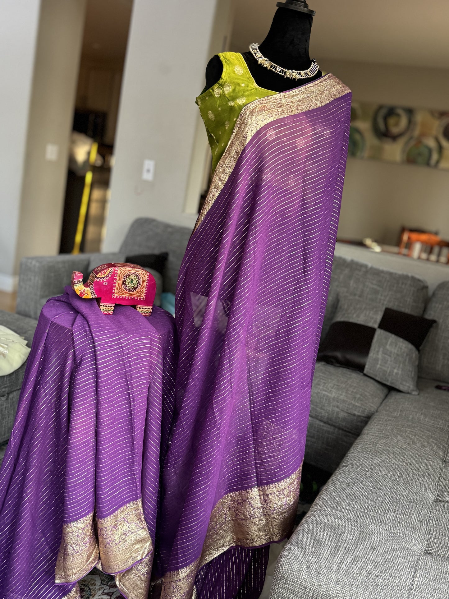 Viscose Saree in Purple and Green
