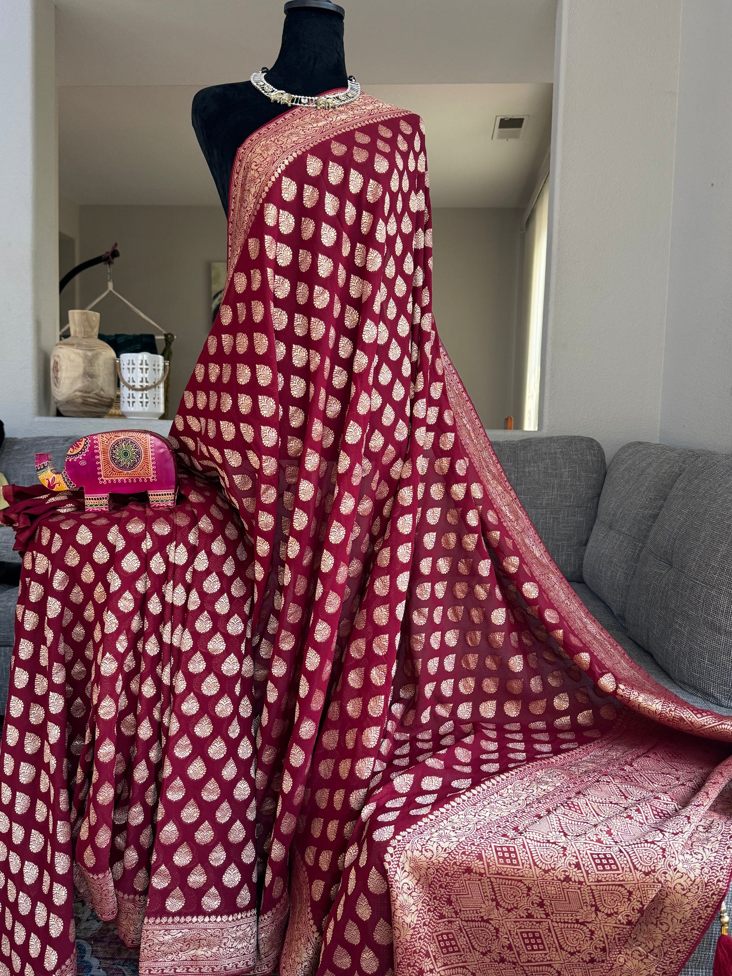 Pure Georgette Saree in Maroon