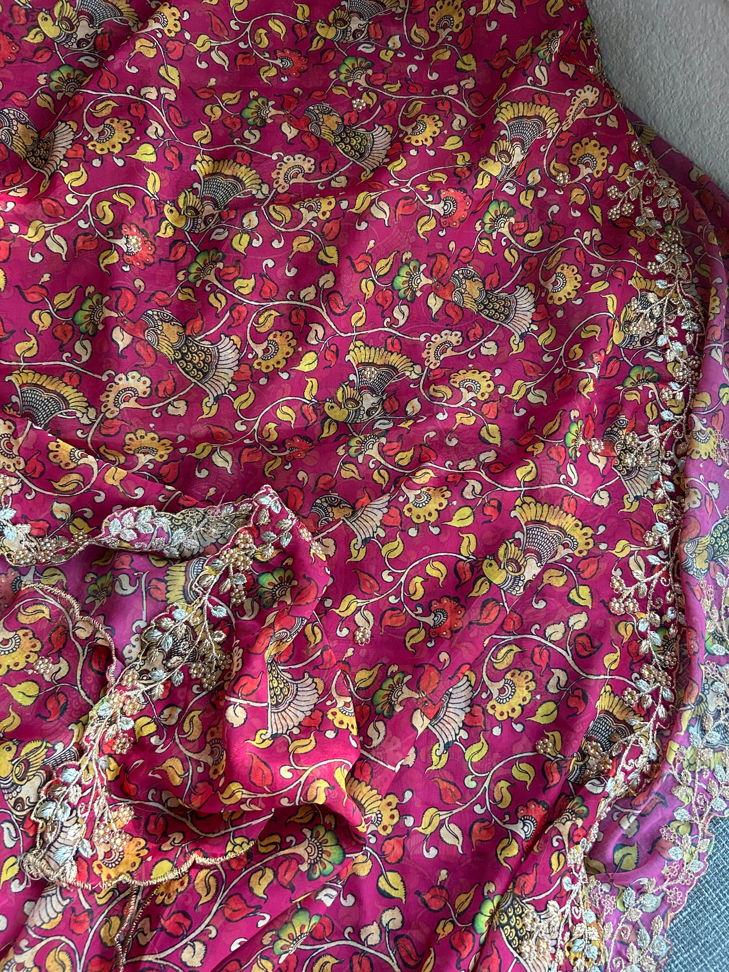 Kalamkari Print Dupatta in Pink