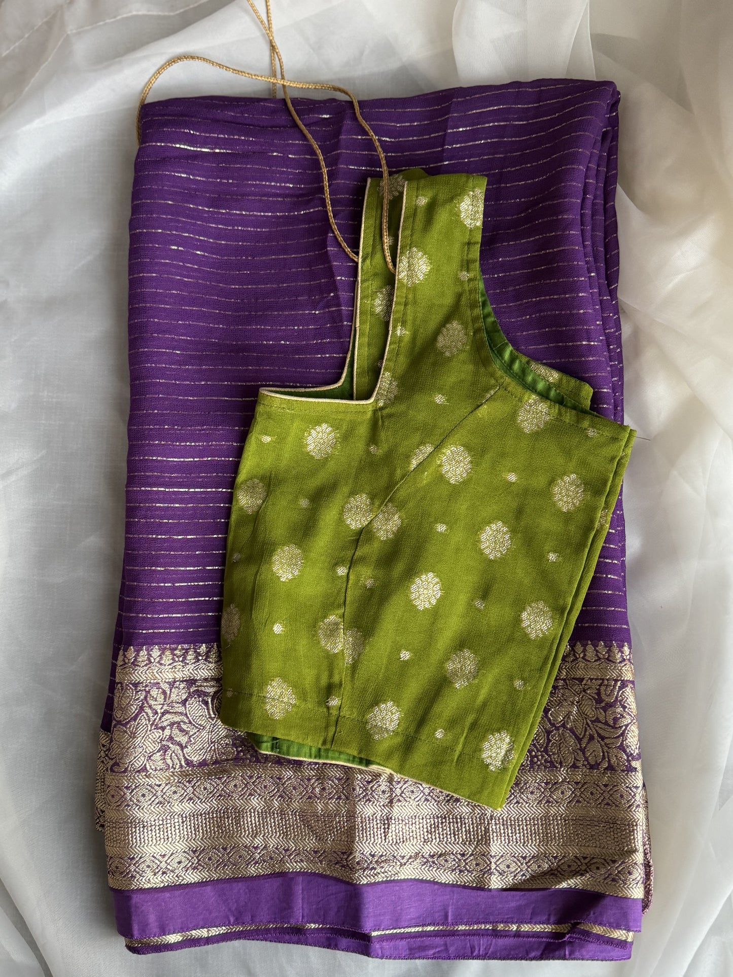 Viscose Saree in Purple and Green