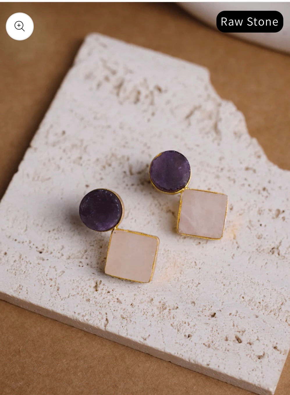 Raw Stone Semi Precious Earrings - Navy