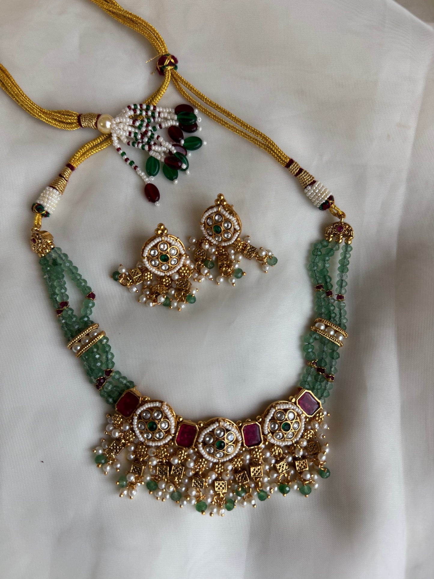 Kundan and Green Beads Choker Set