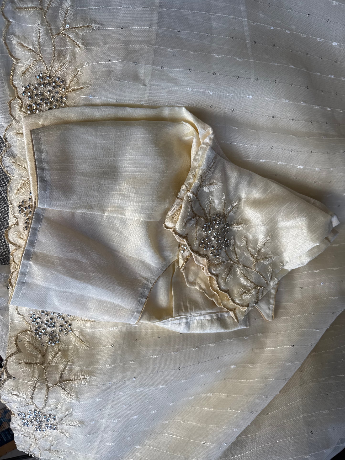 Cream Party wear saree with Stone Work