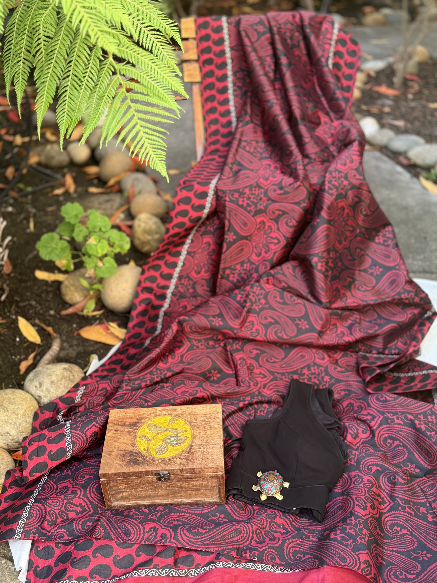 Marroon Saree with Black Digital Print
