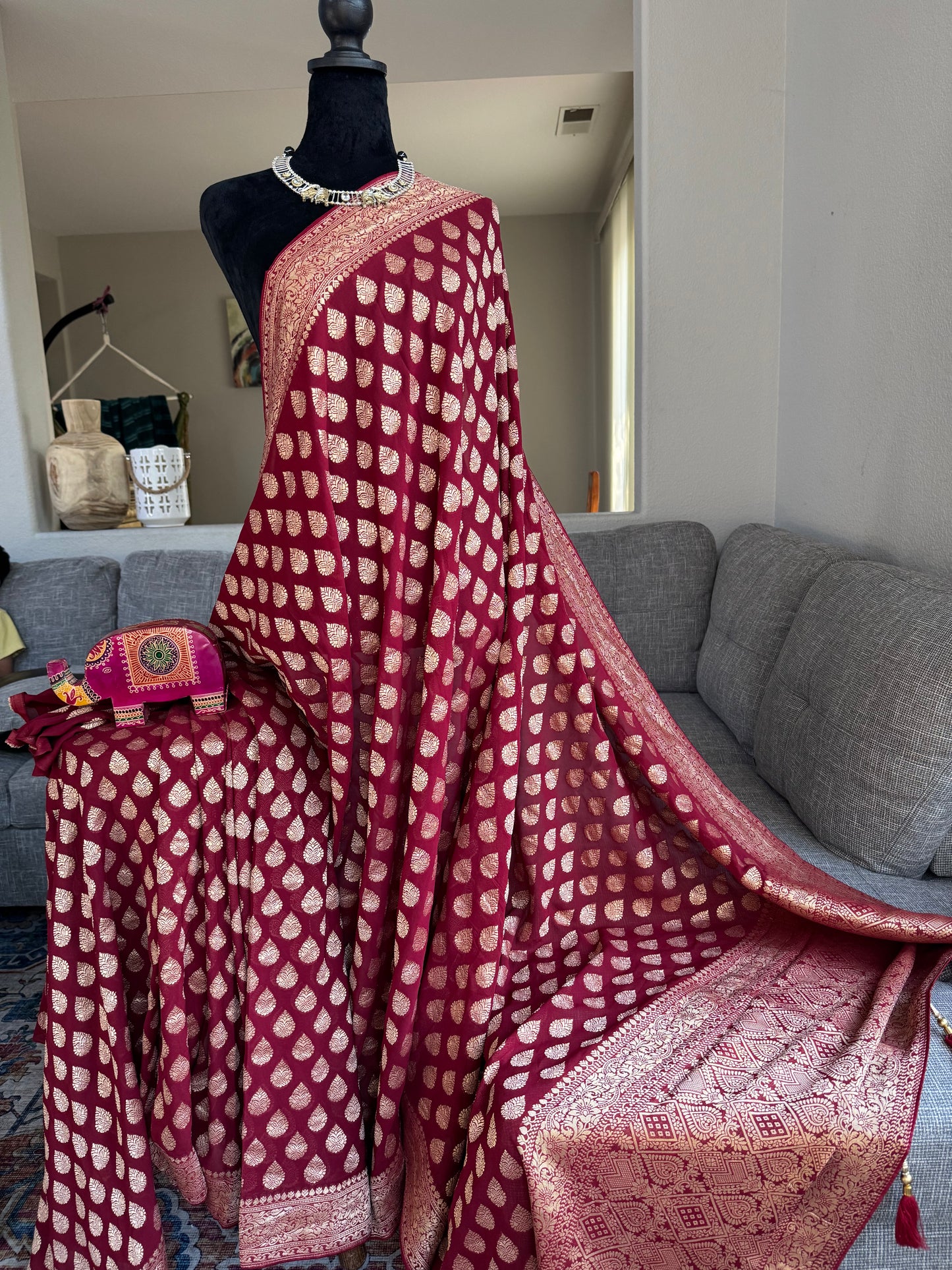 Pure Georgette Saree in Maroon