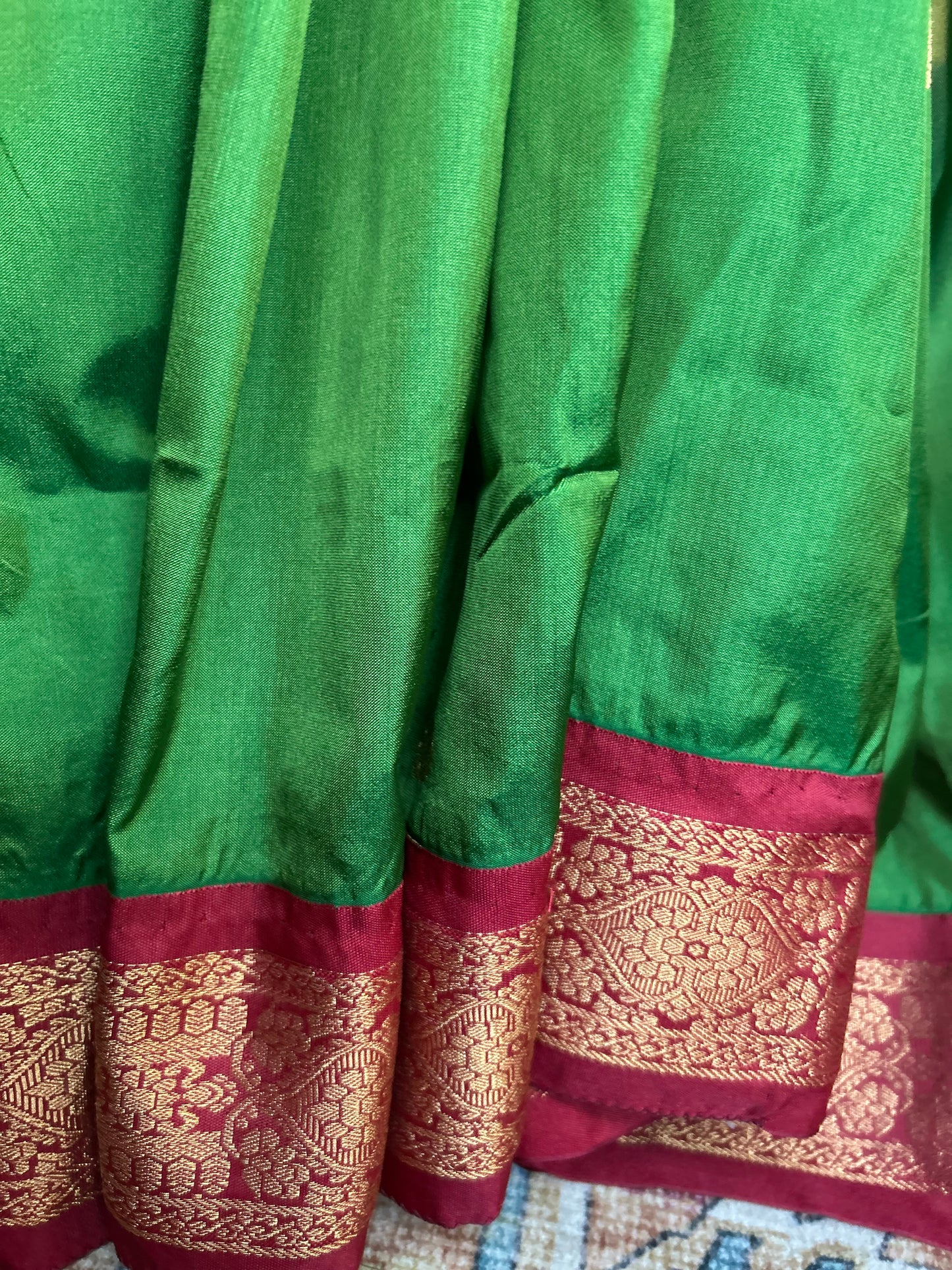 Soft Gadwal Saree in Green with stitched blouse.