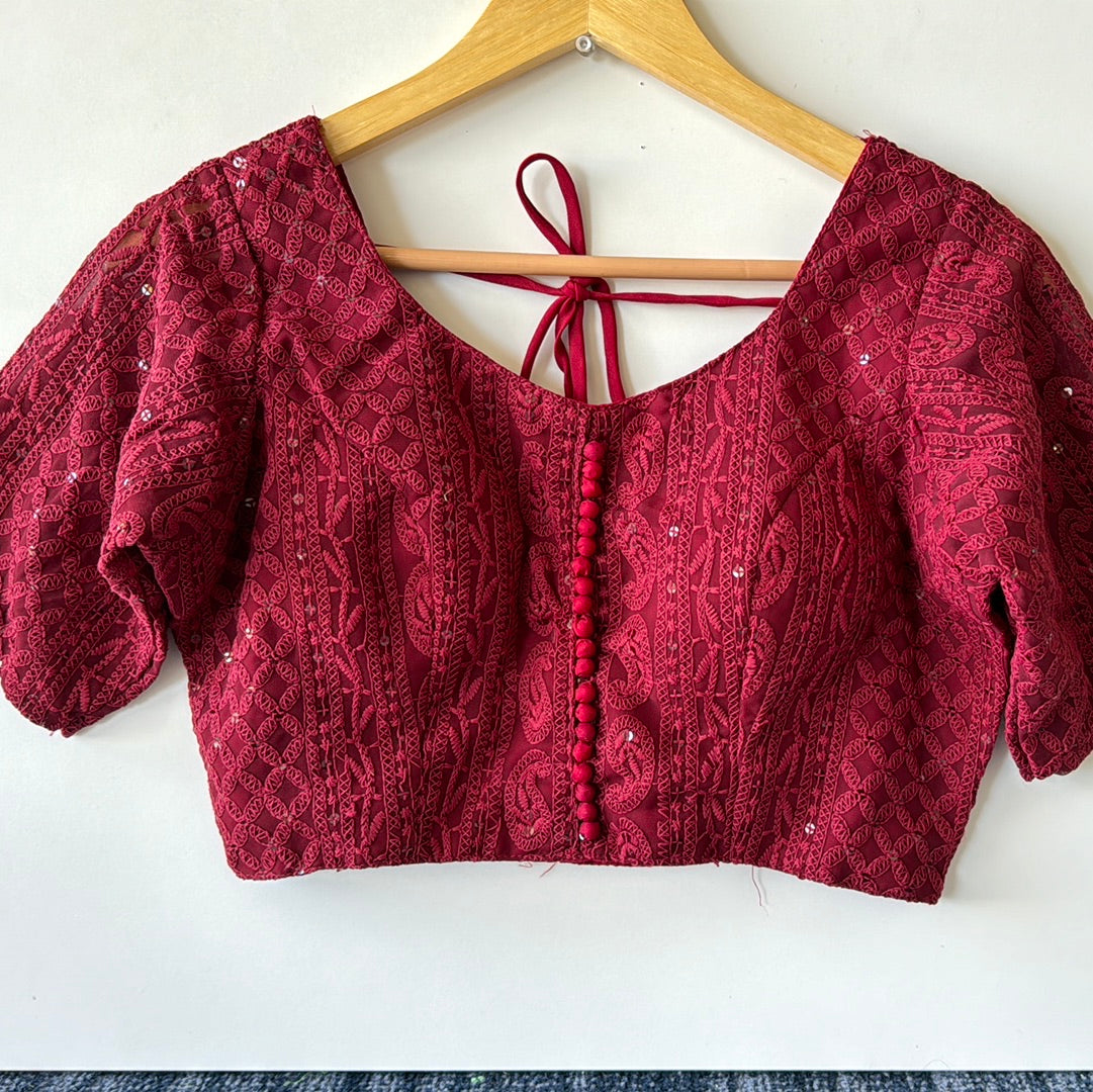 Lucknowi Half Sleeve Blouse in Magenta