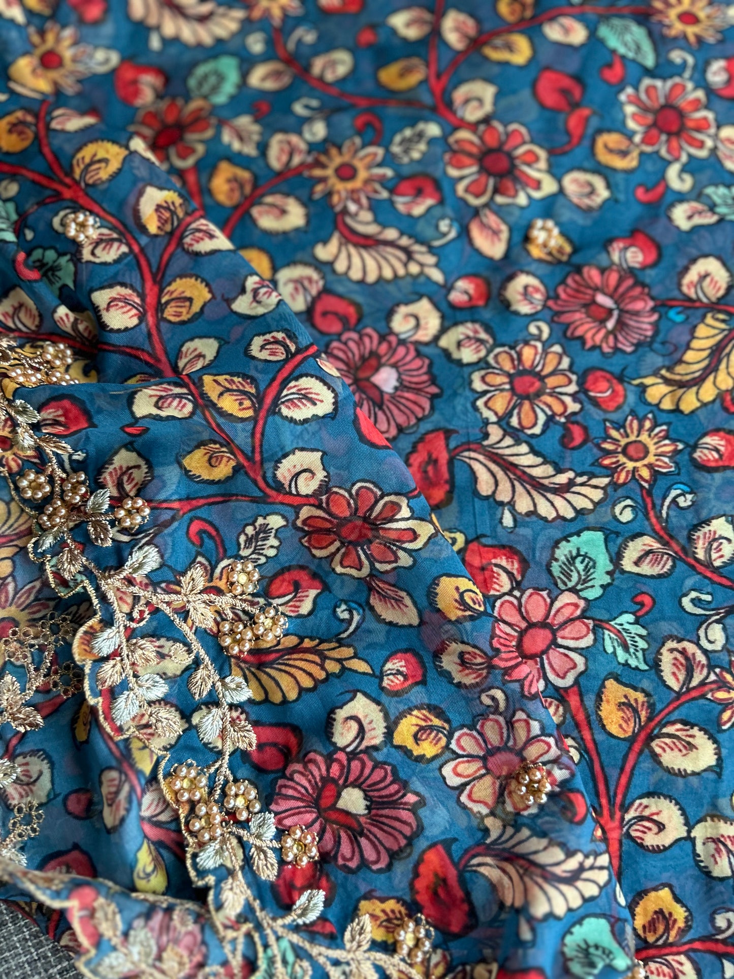 Kalamkari Print Dupatta in Blue