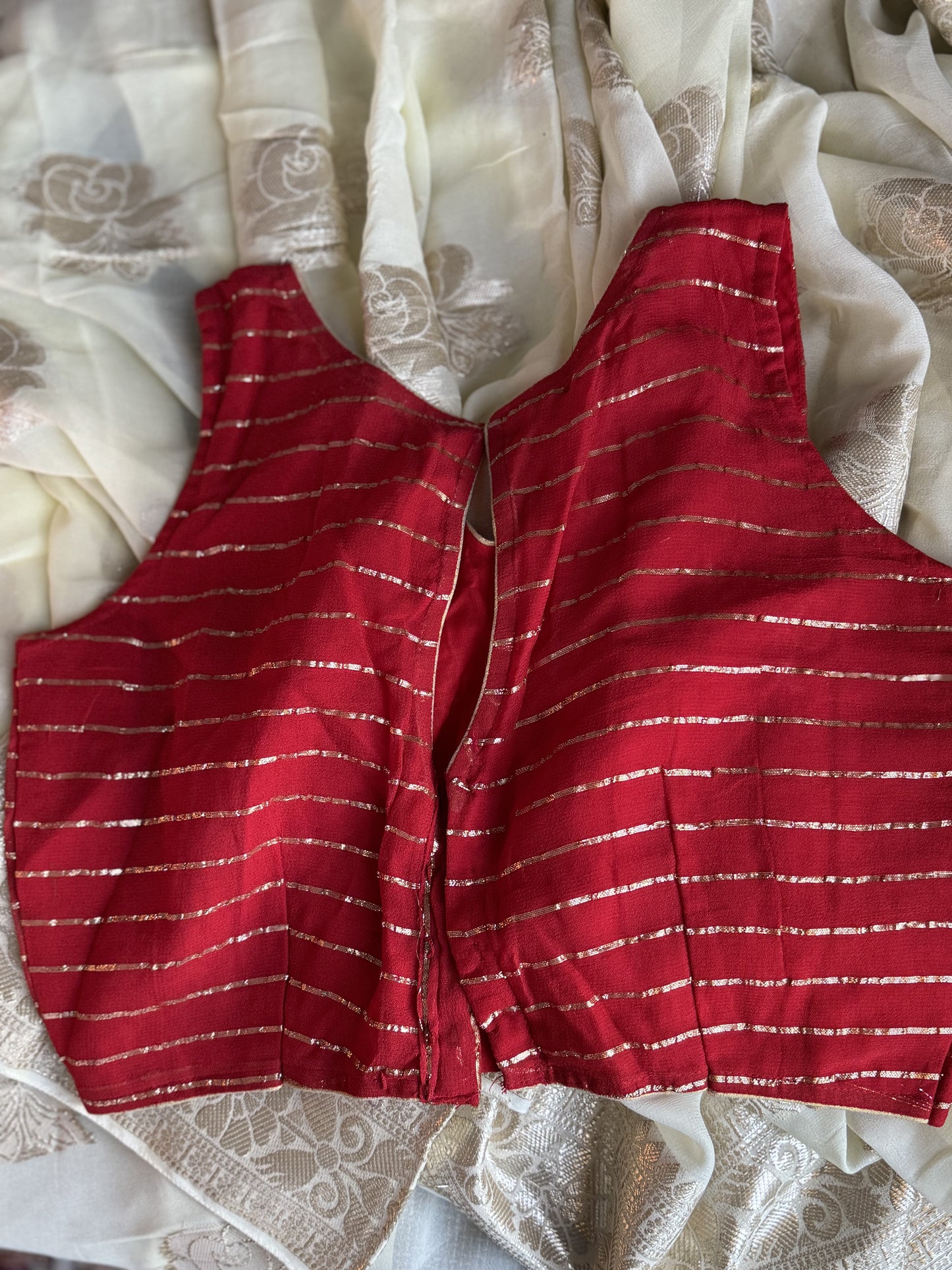 Viscose Saree in White and Red