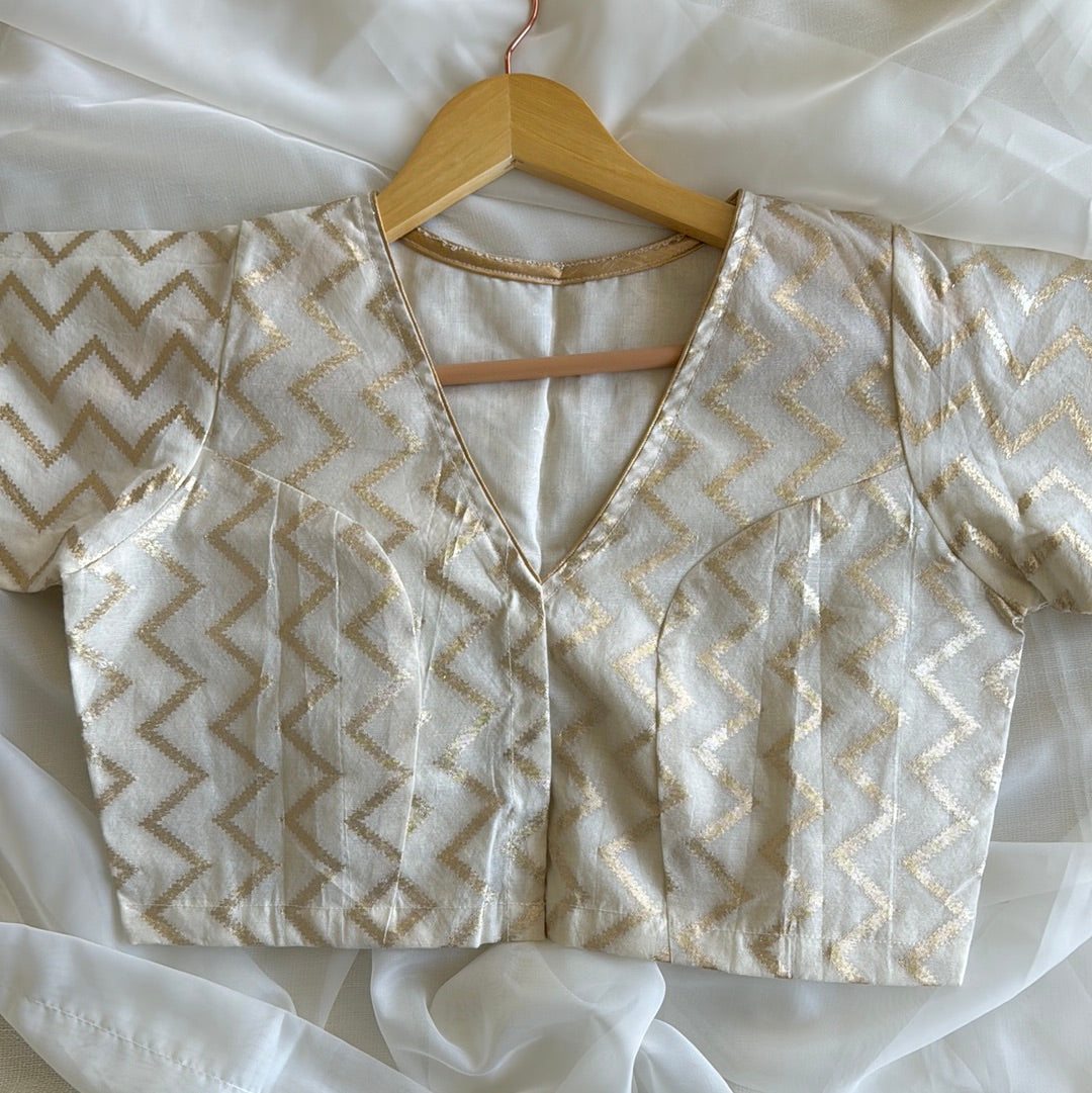Offwhite Chanderi blouse with Golden Waves