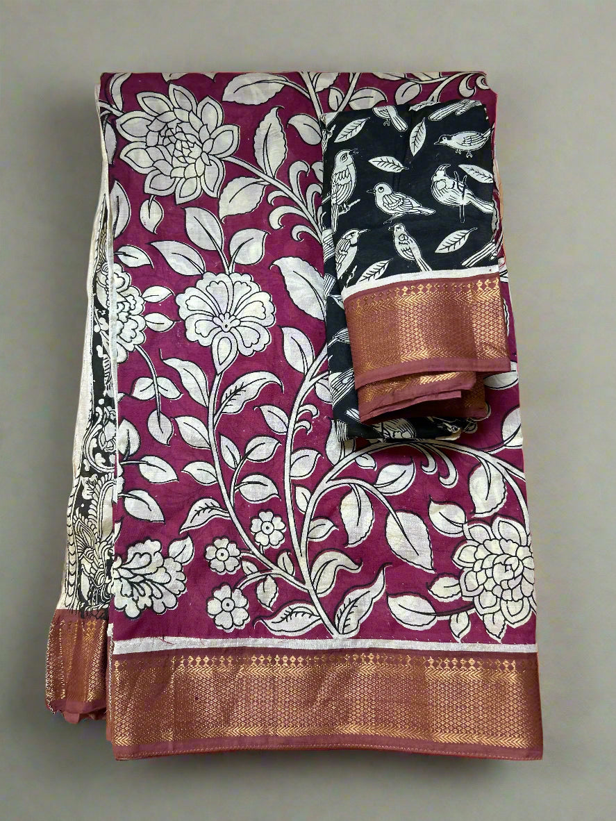 Floral Kalamkari Printed Saree