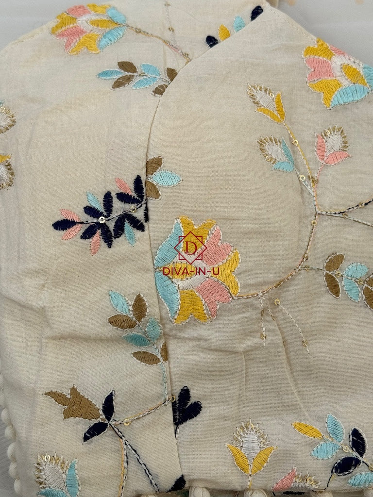 Offwhite Blouse with Multicolor Spring Bloom Threadword