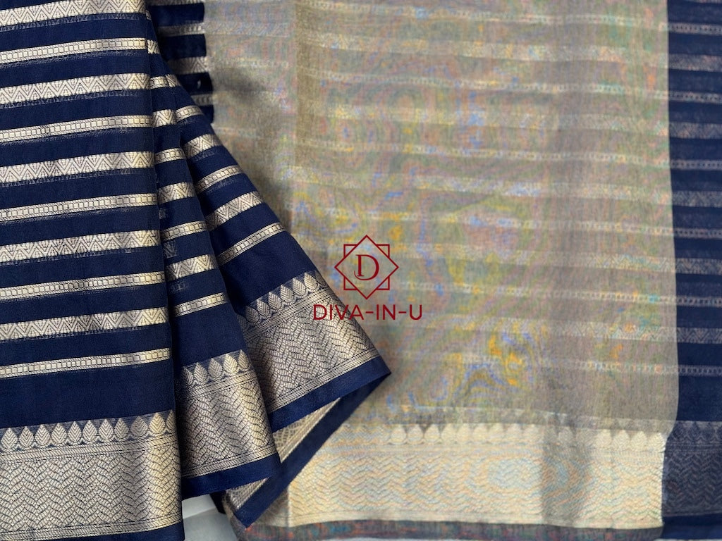 Kora Banarasi Saree - Navy