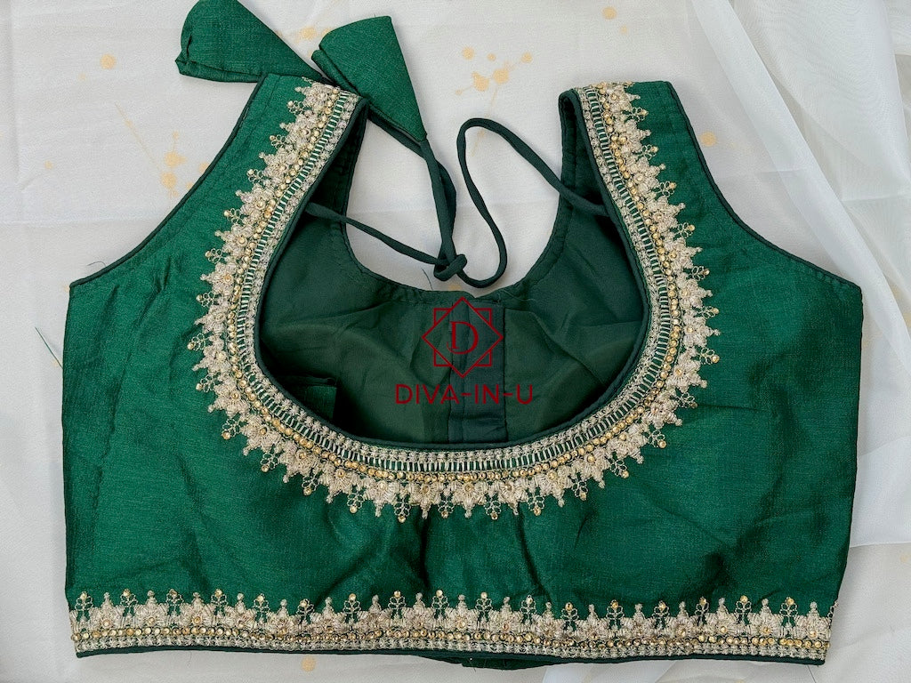 Forest Green Blouse with Gold Threadwork