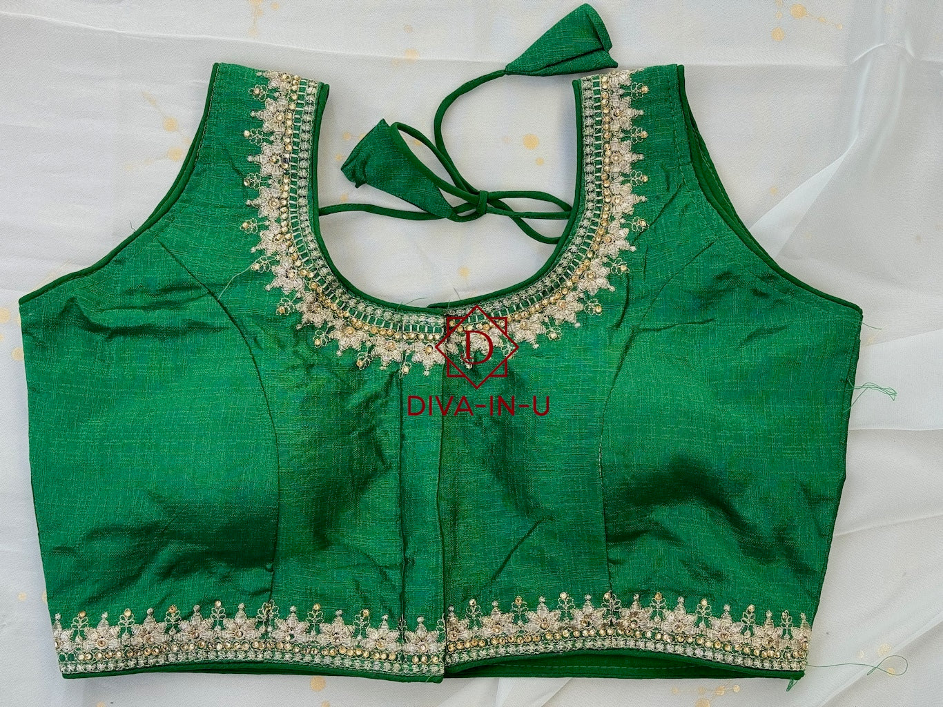 Forest Green Blouse with Gold Threadwork