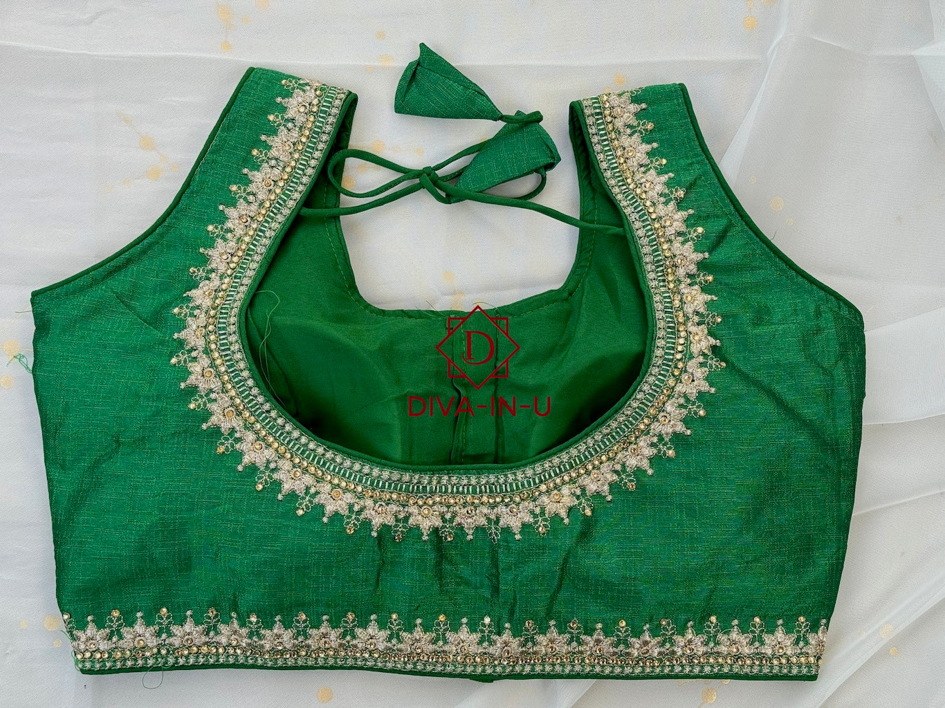 Forest Green Blouse with Gold Threadwork