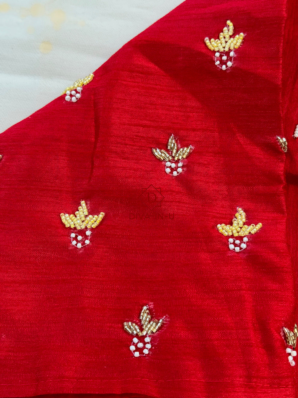 Scarlet Red blouse with Beaded Flowers