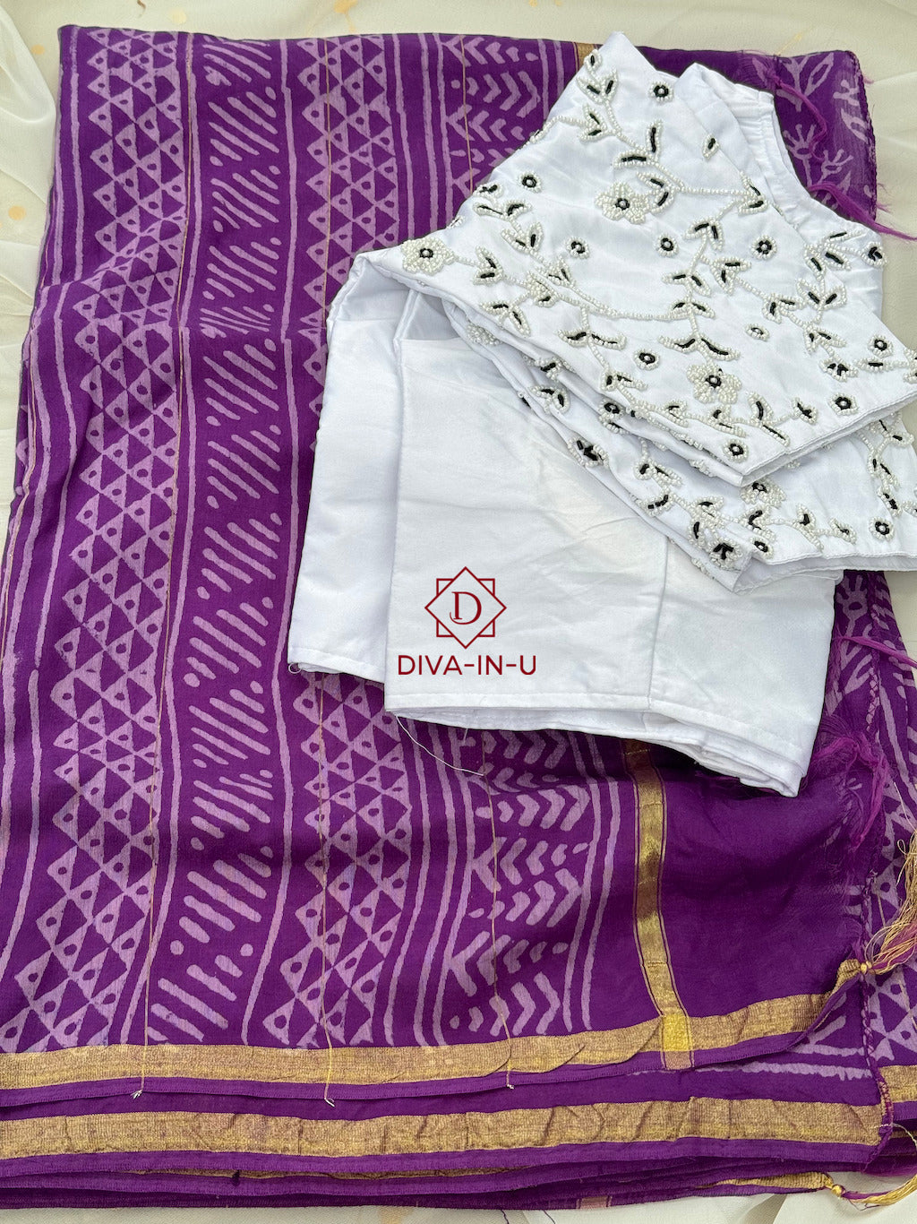 Violet Maheswari Handblock Print Saree