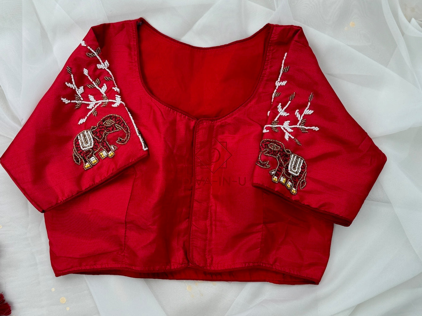 Wine blouse with beaded elephants