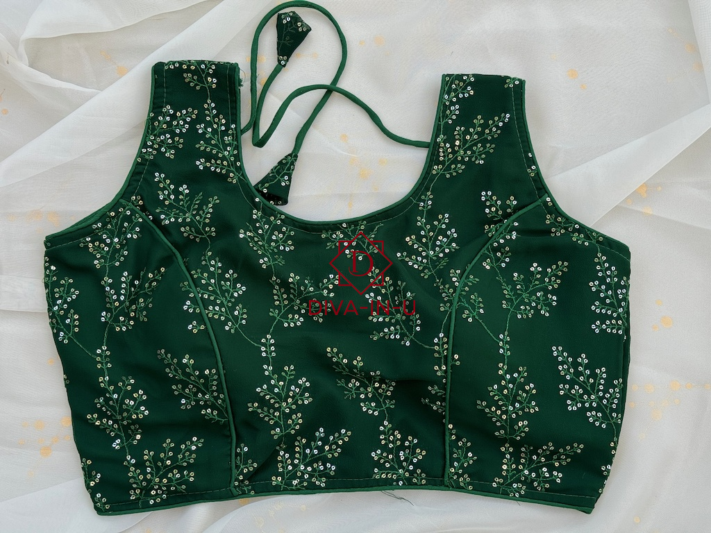 Green Sequins Embroidery Sleeveless Blouse