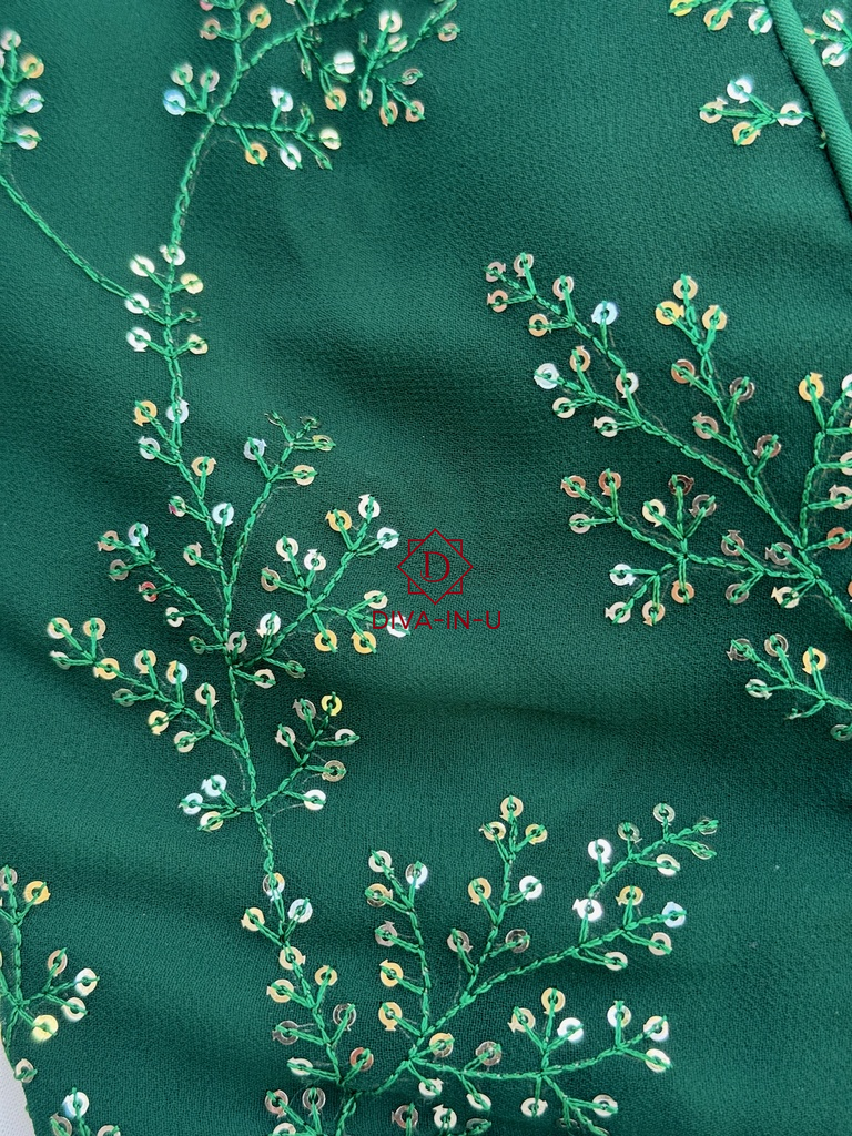 Green Sequins Embroidery Sleeveless Blouse