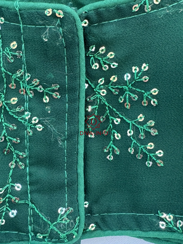 Green Sequins Embroidery Sleeveless Blouse