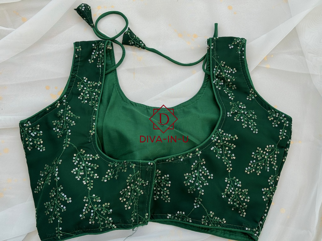 Green Sequins Embroidery Sleeveless Blouse