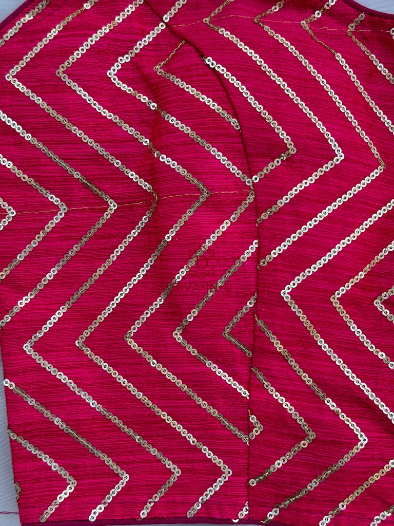 Pink sleeveless blouse with Zig Zag golden embroidery