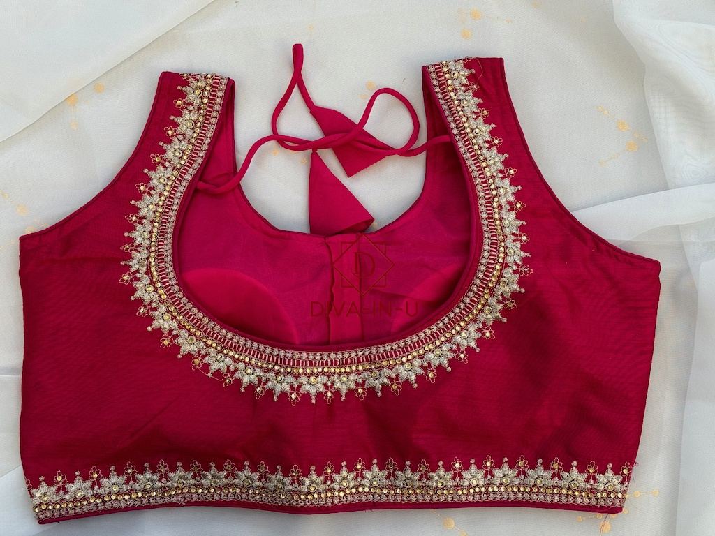 Pink Blouse with Gold Threadwork