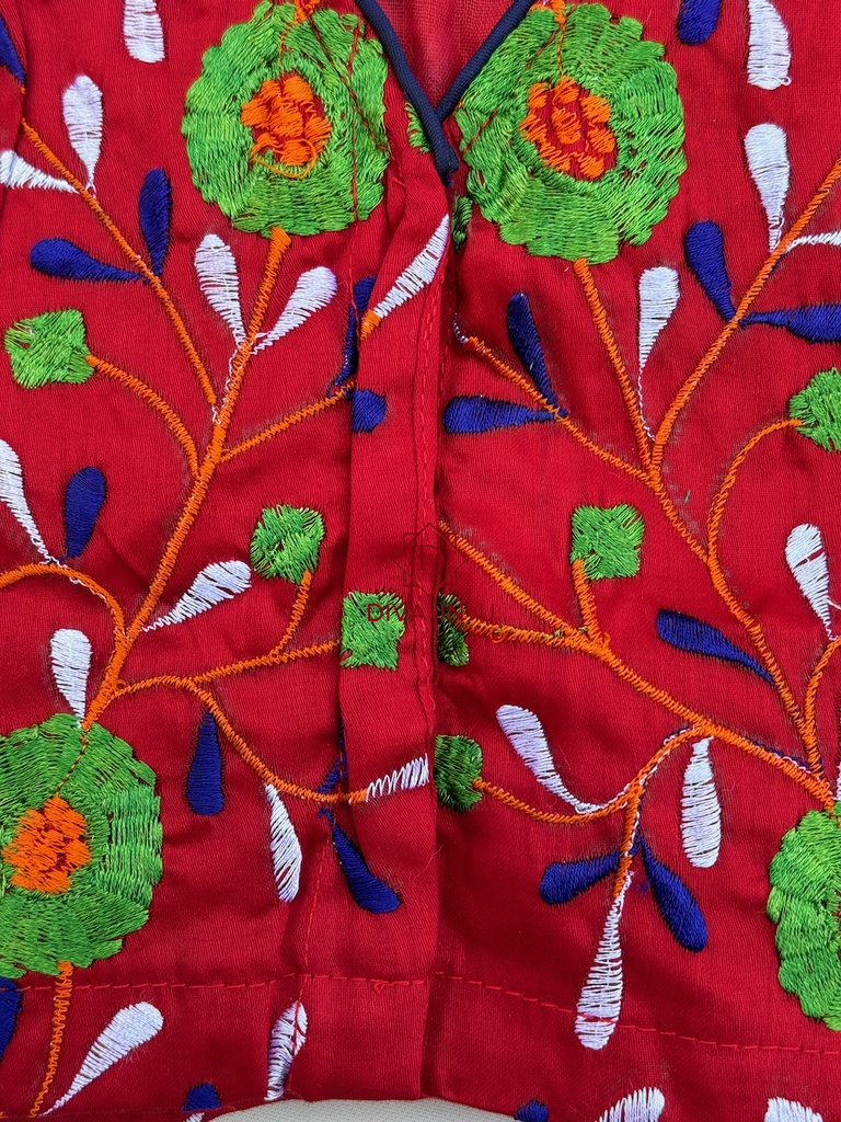 Red floral embroidery blouse